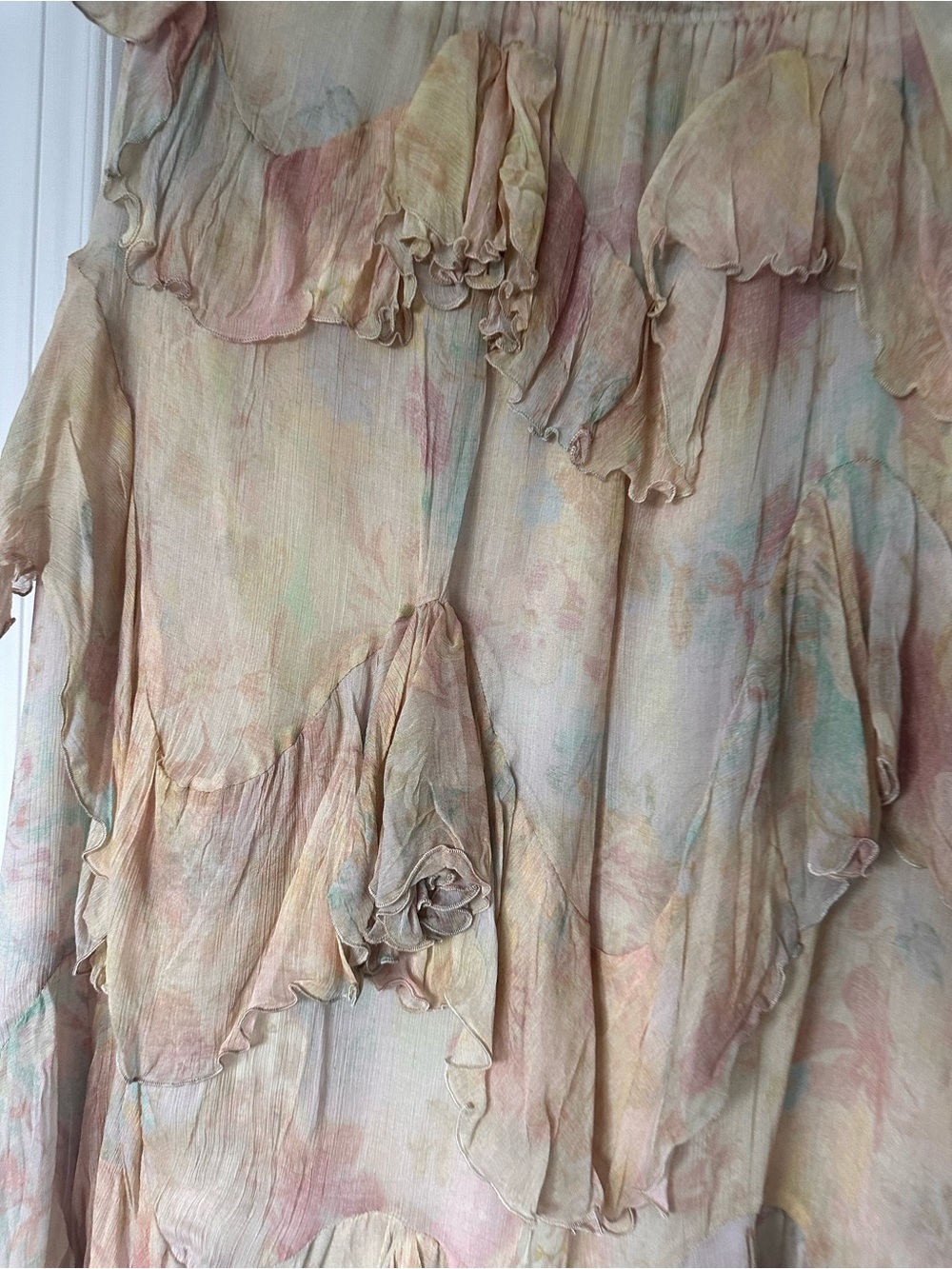 Zara Pastel Yellow Pink Floral Midi Skirt - Picture 2 of 4